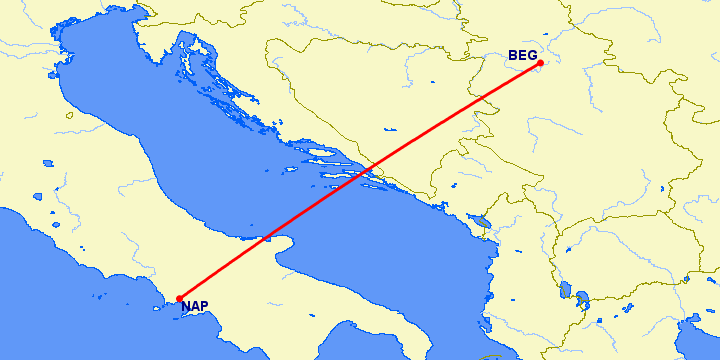 перелет Белград — Неаполь на карте