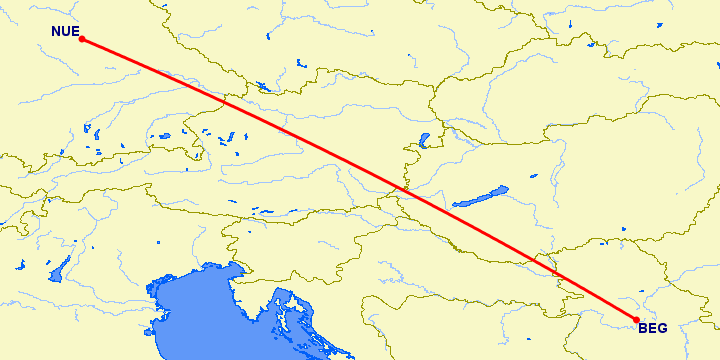 перелет Белград — Нюремберг на карте