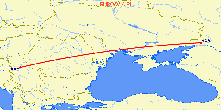 перелет Белград — Ростов на карте