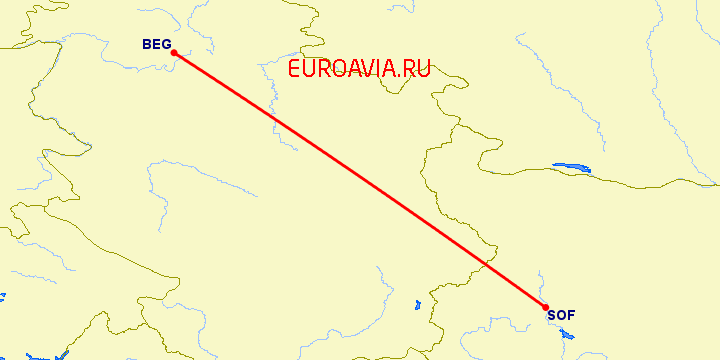 перелет Белград — София на карте