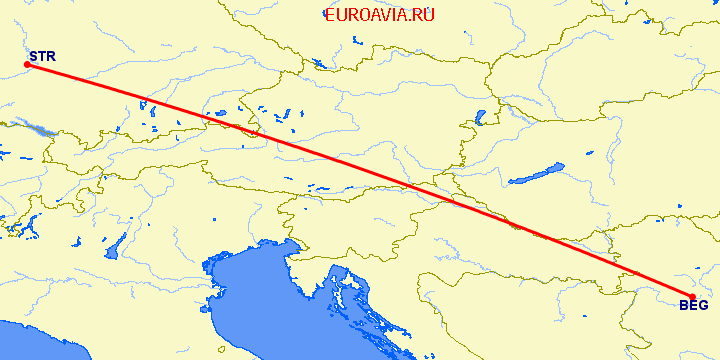 перелет Белград — Штуттгард на карте