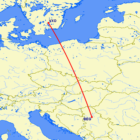 перелет Белград — Vaxjo на карте