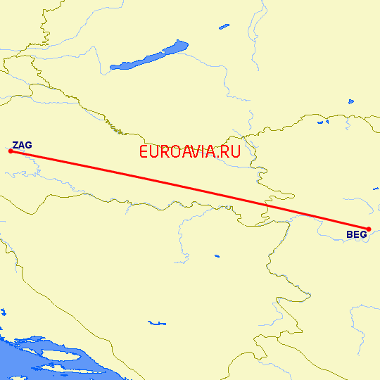 перелет Белград — Загреб на карте