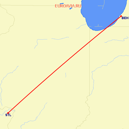 перелет Бентон Харбор — Сент Луис на карте