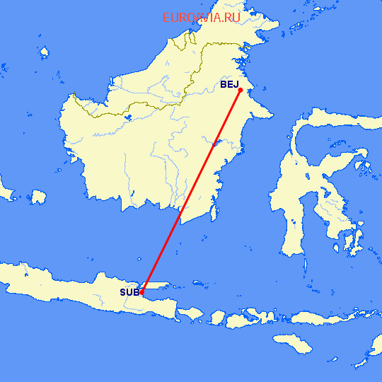 перелет Tanjung Redep — Сурабайя на карте