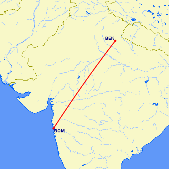 перелет Bareli — Бомбей на карте