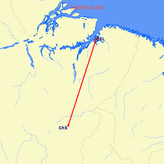 перелет Белем — Carajas на карте