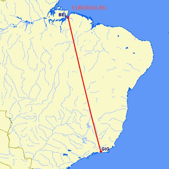 перелет Белем — Рио-де-Жанейро на карте