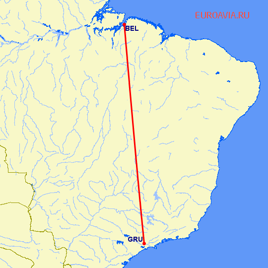 перелет Белем — Сан Паулу на карте