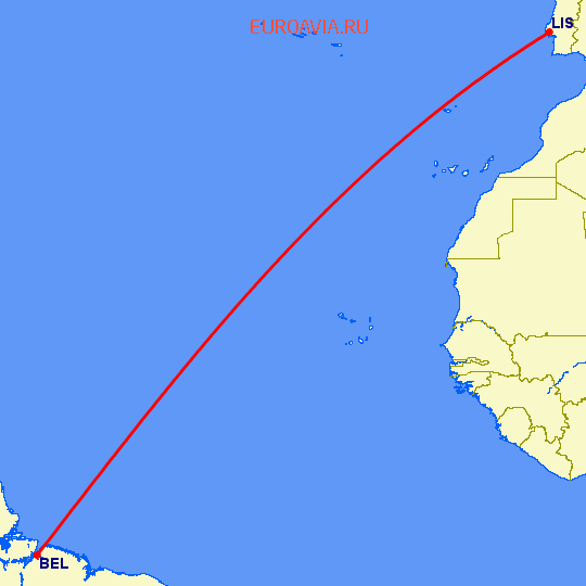 перелет Белем — Лиссабон на карте
