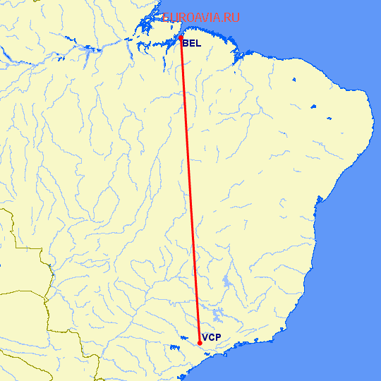 перелет Белем — Сан Паулу на карте