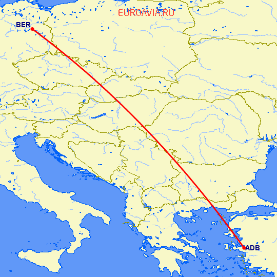 перелет Берлин — Измир на карте