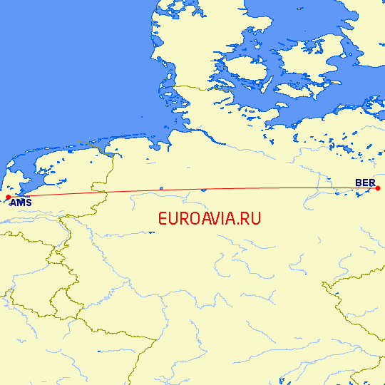перелет Берлин — Амстердам на карте
