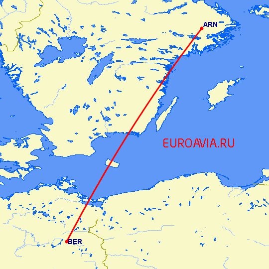 перелет Берлин — Стокгольм на карте