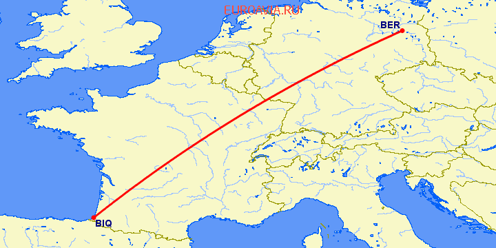 перелет Берлин — Биарриц на карте