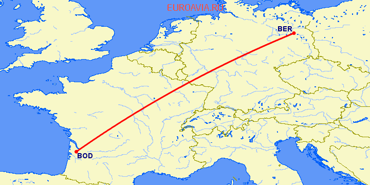 перелет Берлин — Бордо на карте