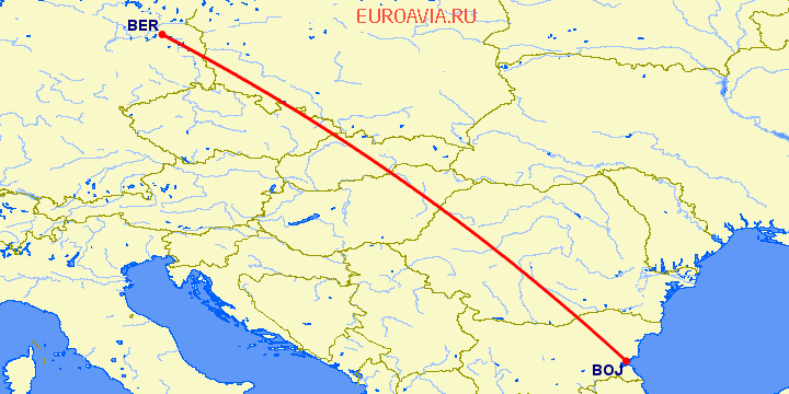 перелет Берлин — Бургас на карте