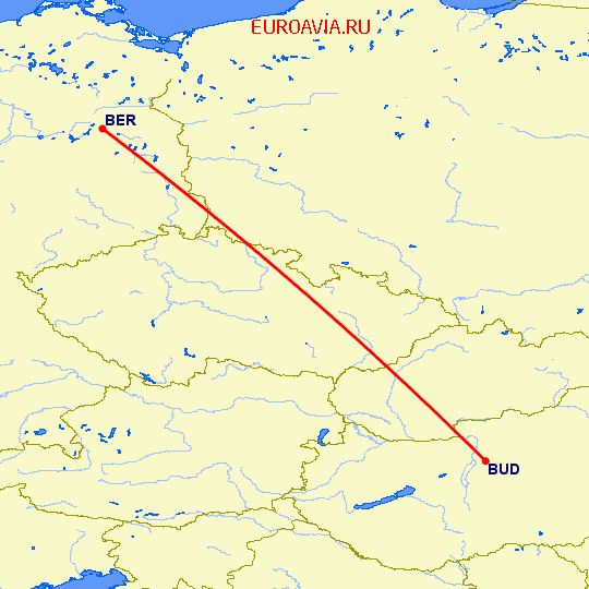 перелет Берлин — Будапешт на карте