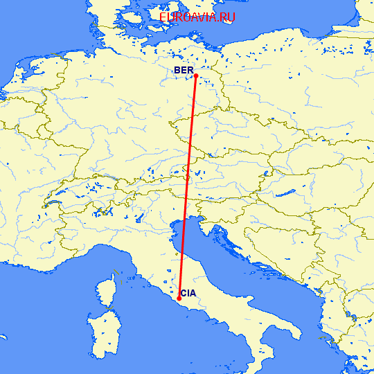перелет Берлин — Рим на карте