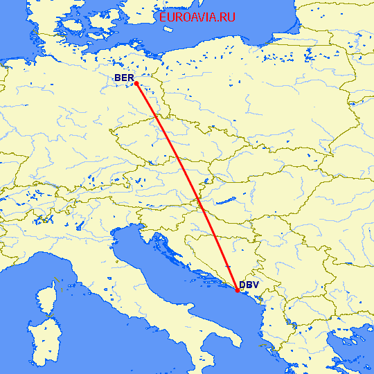 перелет Берлин — Дубровник на карте