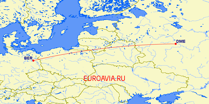 перелет Берлин — Москва на карте