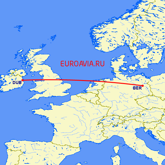 перелет Берлин — Дублин на карте