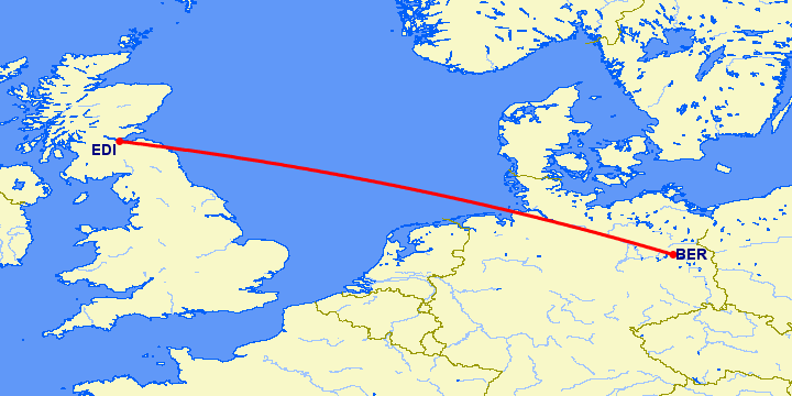 перелет Берлин — Эдинбург на карте