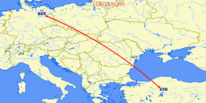 перелет Берлин — Анкара на карте