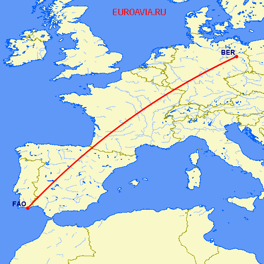 перелет Берлин — Фару на карте