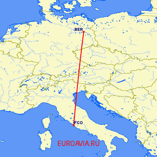перелет Берлин — Рим на карте