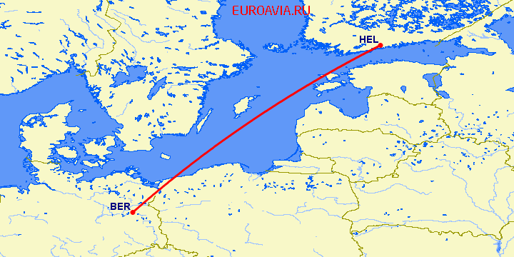 перелет Берлин — Хельсинки на карте
