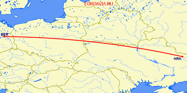 перелет Берлин — Харьков на карте
