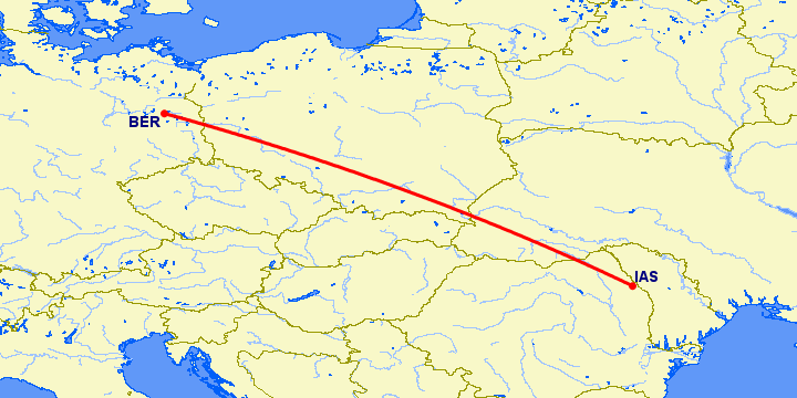 перелет Берлин — Иаси на карте