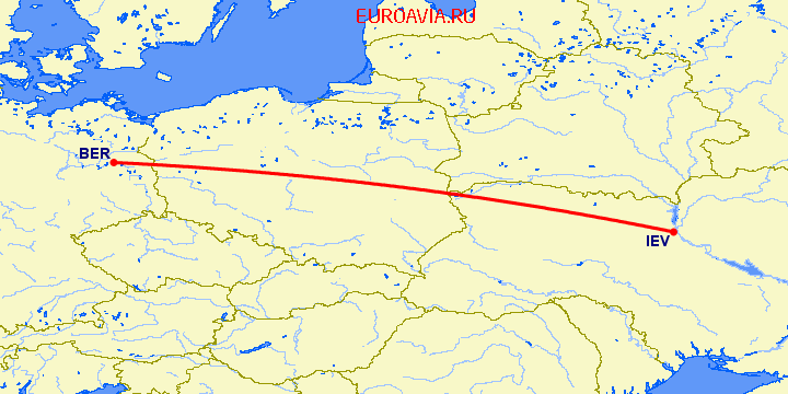 перелет Берлин — Киев на карте
