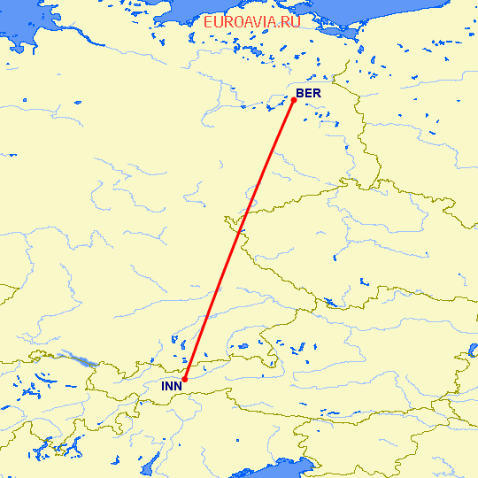 перелет Берлин — Инсбрук на карте
