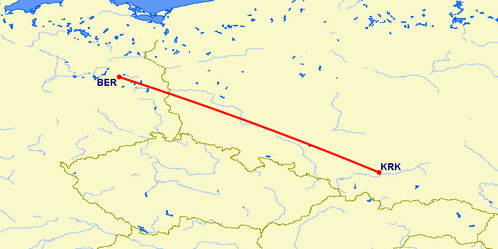 перелет Берлин — Краков на карте