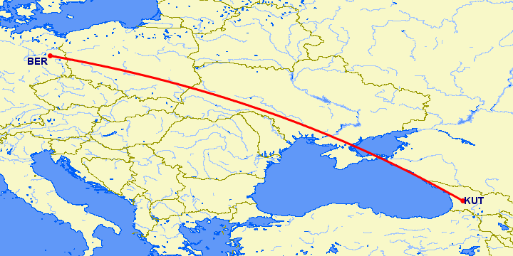перелет Берлин — Кутаиси на карте