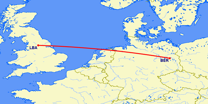 перелет Берлин — Лидс на карте