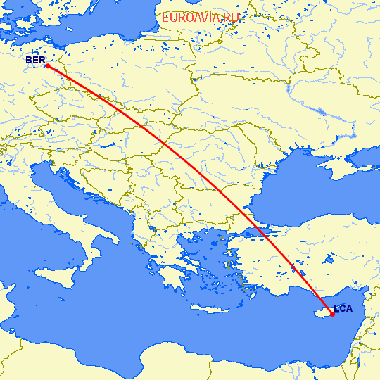 перелет Берлин — Ларнака на карте