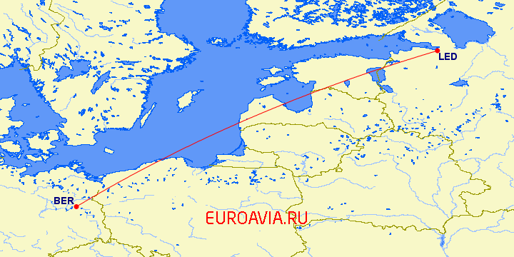 перелет Берлин — Санкт Петербург на карте