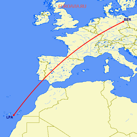 перелет Берлин — Лас Пальмас на карте