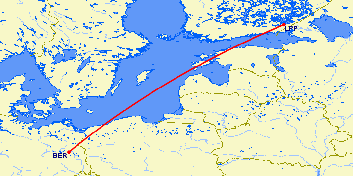 перелет Берлин — Лаппенранта на карте