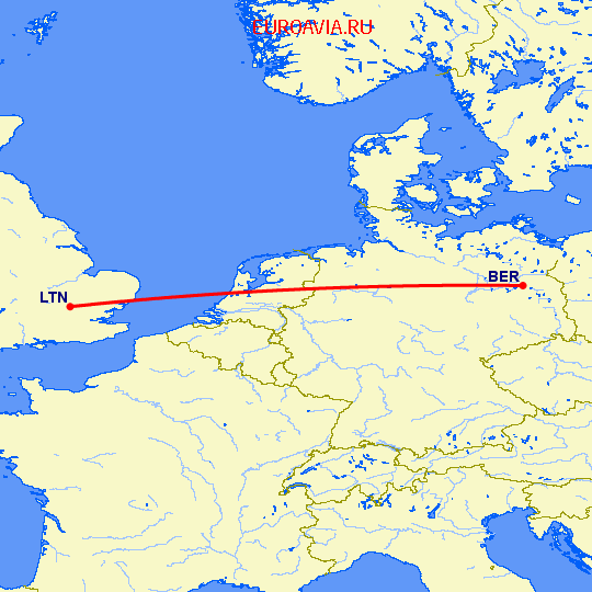перелет Берлин — Luton на карте