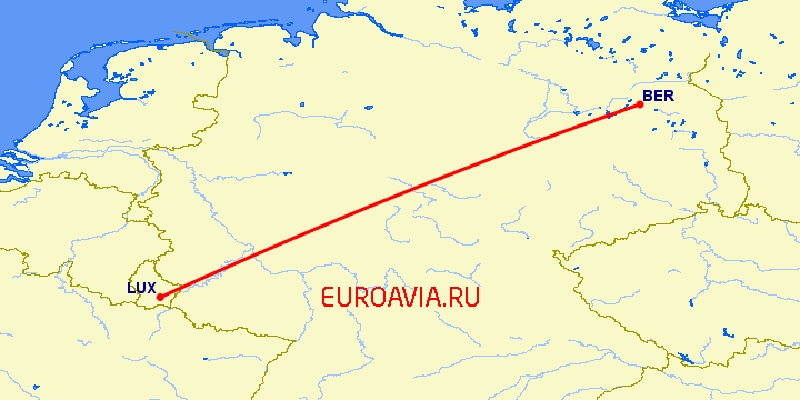 перелет Берлин — Люксембург на карте