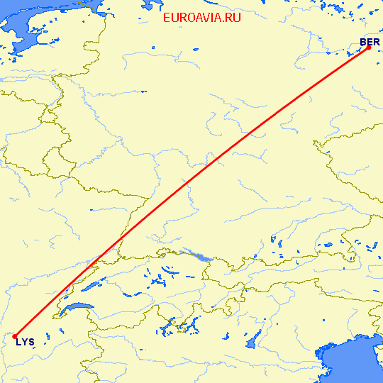 перелет Берлин — Лион на карте