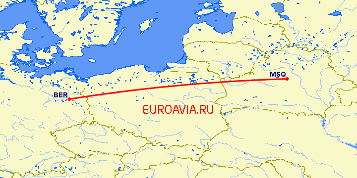 перелет Берлин — Минск на карте
