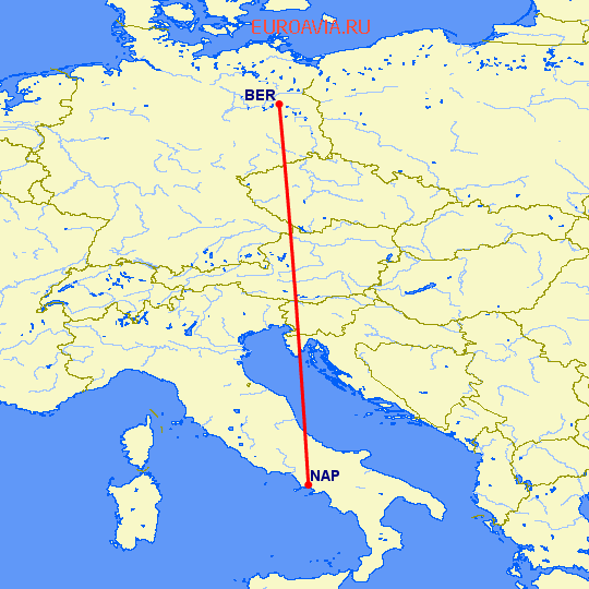перелет Берлин — Неаполь на карте