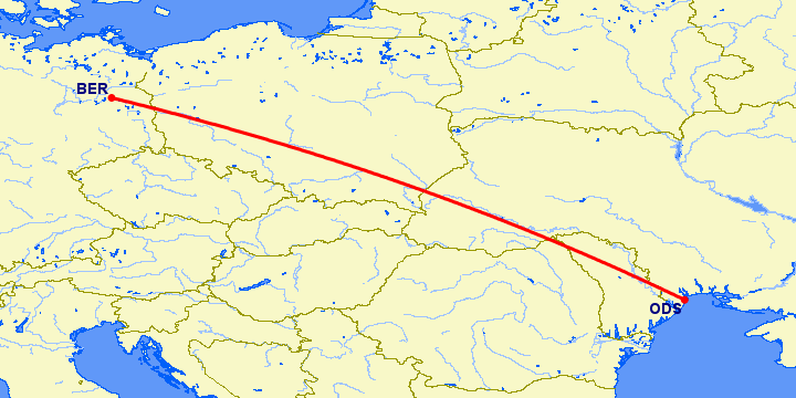 перелет Берлин — Одесса на карте