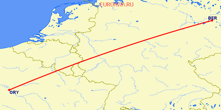перелет Берлин — Париж на карте