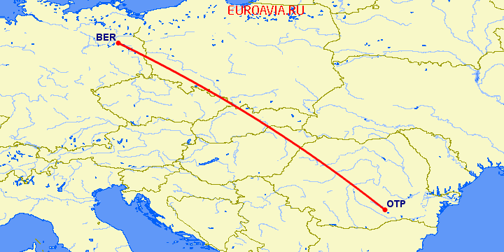 перелет Берлин — Бухарест на карте
